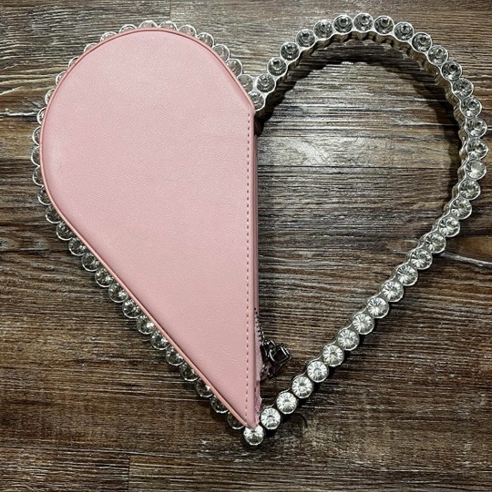 Pink Heart-Shaped Clutch with Silver Accents